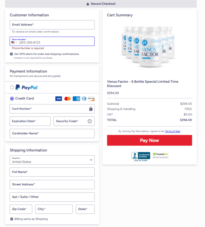 Venus Factor Checkout Page